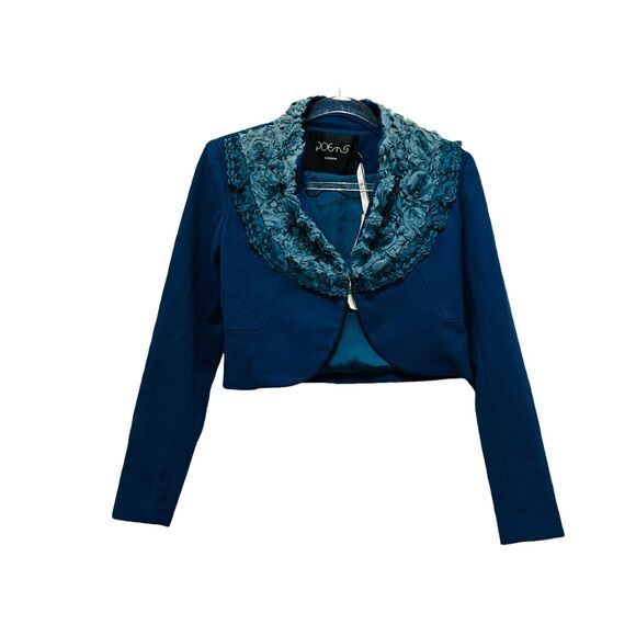 Poems Bolero Jacket Blue Rosette Romantic Beautiful Cropped SZ S MSRP 198 NWT - Picture 1 of 16